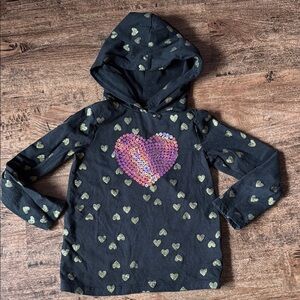 Sequin Heart Kids Hoodie - Black